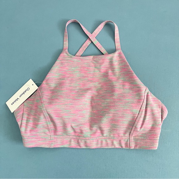 NWT Outdoor Voices Flow Watermelon Sugar Strappy FreeForm Pink Green Sports Bra - Picture 5 of 11